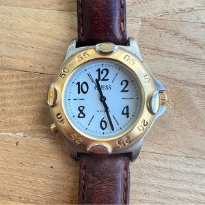 Vintage 90s Guess ladies two-tone brown leather watch NEW BATTERY